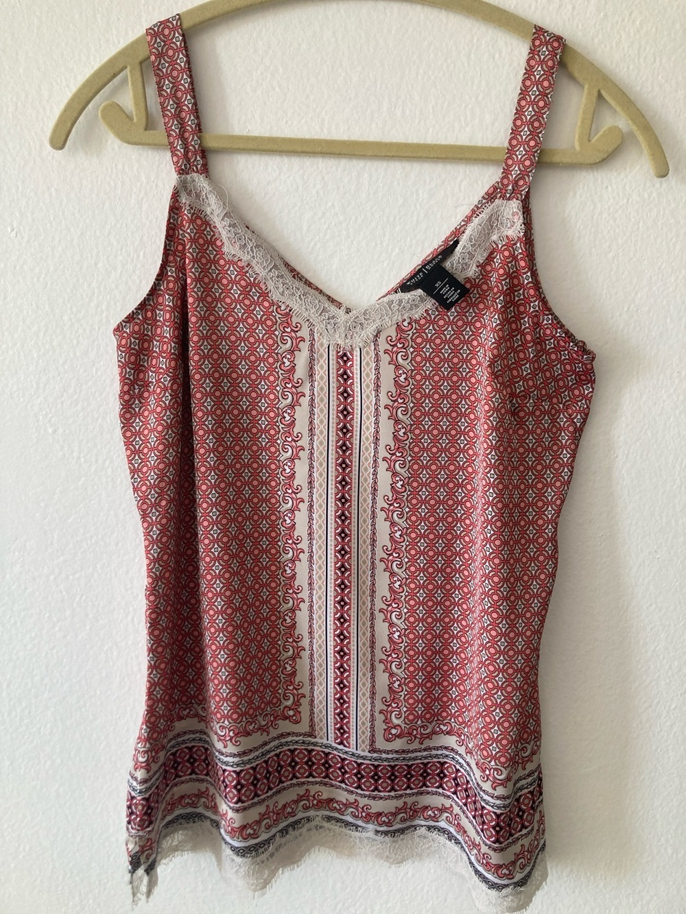 White House Black Market Red Patterned Lace-Trim Camisole